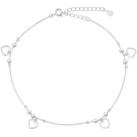 Strieborný náramok na nohu - srdiečka, guľka, dĺžka 22 až 26 cm | Argento.sk