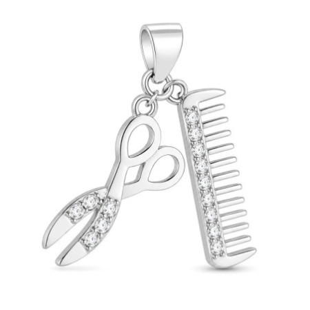 Strieborný prívesok - nožnice, hrebeň, číre okrúhle zirkóny | Argento.sk