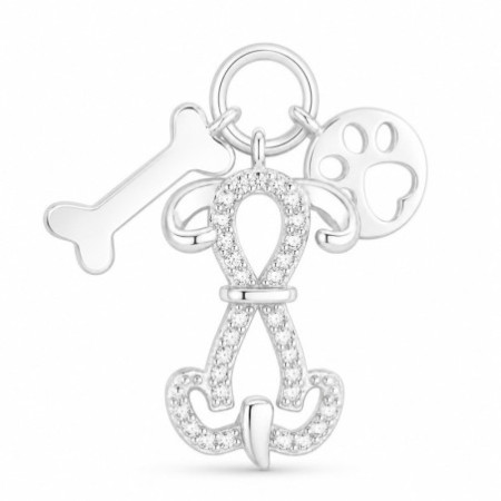 Strieborný prívesok - pes, kosť, číre okrúhle zirkóny | Argento.sk