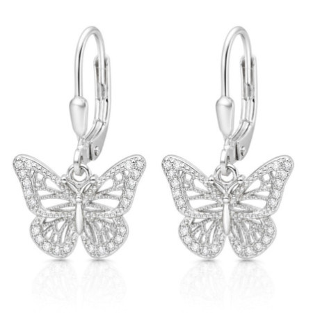 Strieborné náušnice - motýľ, číre okrúhle zirkóny | Argento.sk