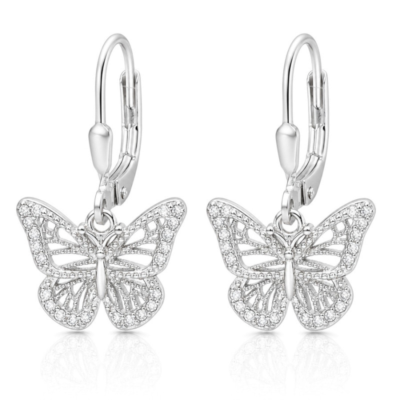 Strieborné náušnice - motýľ, číre okrúhle zirkóny | Argento.sk
