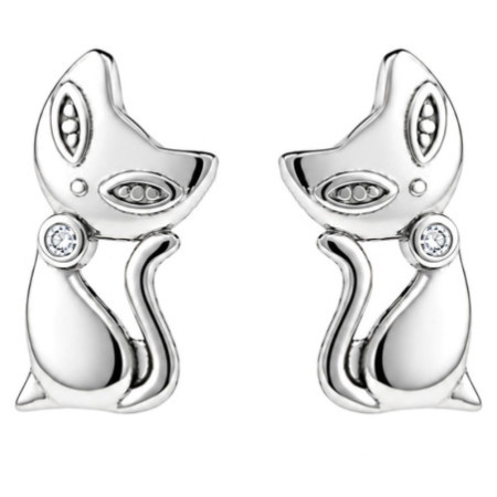 Strieborné náušnice - mačka, číry okrúhly zirkón | Argento.sk