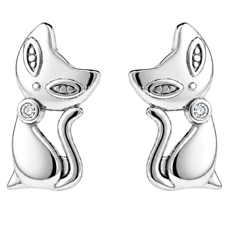 Strieborné náušnice - mačka, číry okrúhly zirkón | Argento.sk
