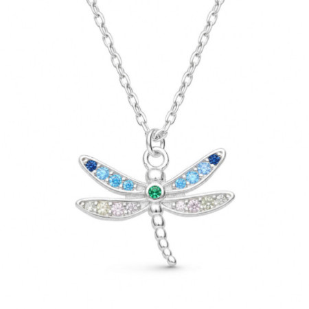 Strieborný náhrdelník - vážka, farebné okrúhle zirkóny, dĺžka 43 až 46 cm | Argento.sk