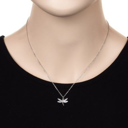 Strieborný náhrdelník - vážka, farebné okrúhle zirkóny, dĺžka 43 až 46 cm | Argento.sk