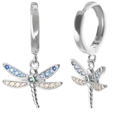 Strieborné náušnice - vážka, farebné okrúhle zirkóny | Argento.sk