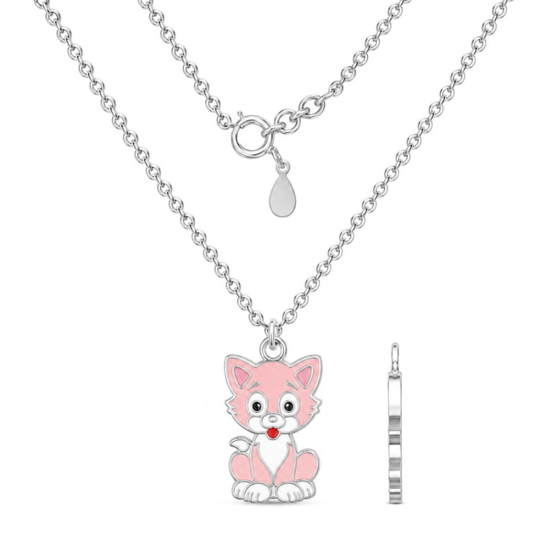 Strieborný náhrdelník - mačka, farebná glazúra, dĺžka 43 až 46 cm | Argento.sk