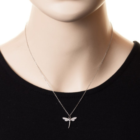 Strieborný náhrdelník - vážka, čierny zirkón, číre zirkóny, dĺžka 43 až 46 cm | Argento.sk