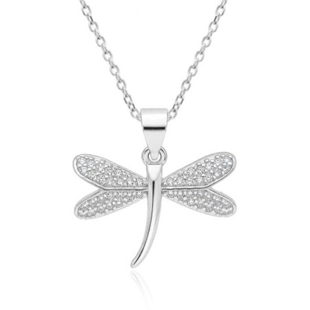 Strieborný náhrdelník - vážka, číre okrúhle zirkóny, dĺžka 43 až 46 cm | Argento.sk