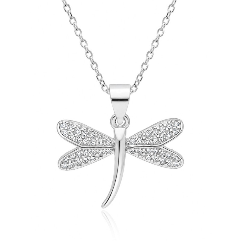 Strieborný náhrdelník - vážka, číre okrúhle zirkóny, dĺžka 43 až 46 cm | Argento.sk