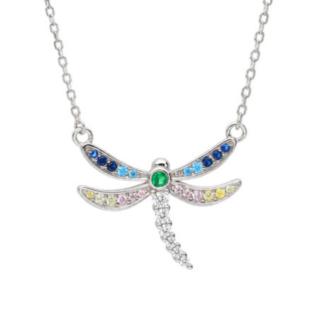 Strieborný náhrdelník - vážka, farebné okrúhle zirkóny, dĺžka 43 až 46 cm | Argento.sk
