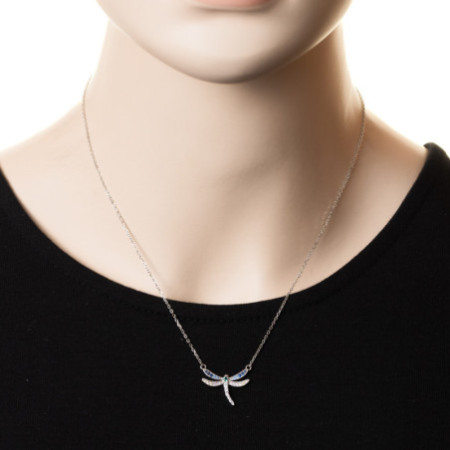 Strieborný náhrdelník - vážka, farebné okrúhle zirkóny, dĺžka 43 až 46 cm | Argento.sk