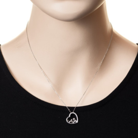Strieborný náhrdelník - mačka, srdiečko, číre okrúhle zirkóny, dĺžka 43 až 46 cm | Argento.sk