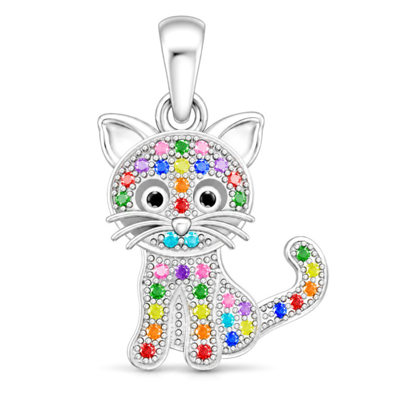 Strieborný prívesok - mačka, farebné okrúhle zirkóny | Argento.sk