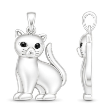 Strieborný prívesok - mačka, čierne okrúhle zirkóny | Argento.sk