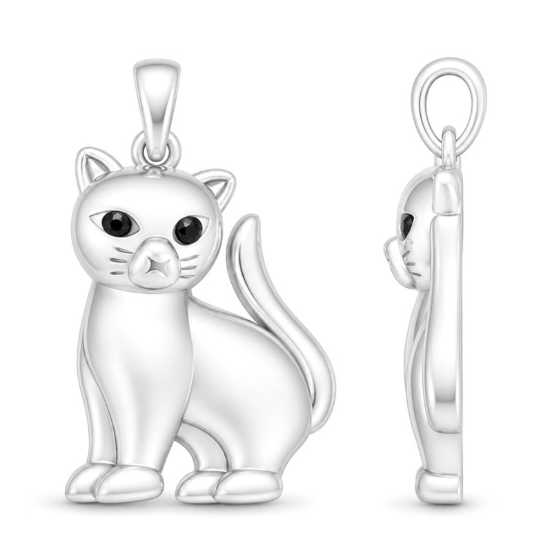 Strieborný prívesok - mačka, čierne okrúhle zirkóny | Argento.sk