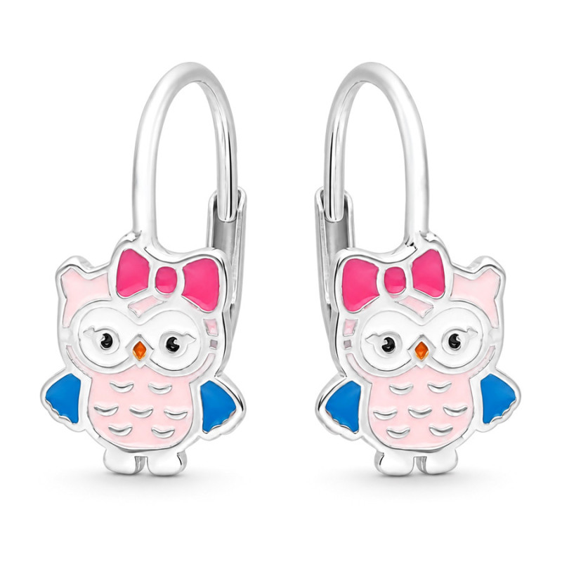 Strieborné náušnice - sova, farebná glazúra | Argento.sk
