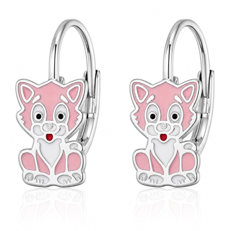 Strieborné náušnice - mačka, farebná glazúra | Argento.sk
