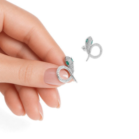 Strieborné náušnice - had, zelené zirkóny, číre okrúhle zirkóny | Argento.sk