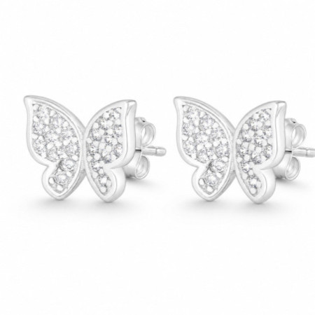 Strieborné náušnice - motýľ, číre okrúhle zirkóny | Argento.sk