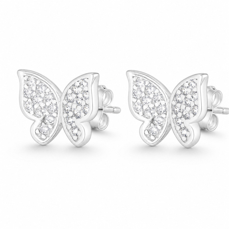 Strieborné náušnice - motýľ, číre okrúhle zirkóny | Argento.sk