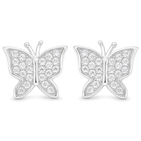 Strieborné náušnice - motýľ, číre okrúhle zirkóny | Argento.sk