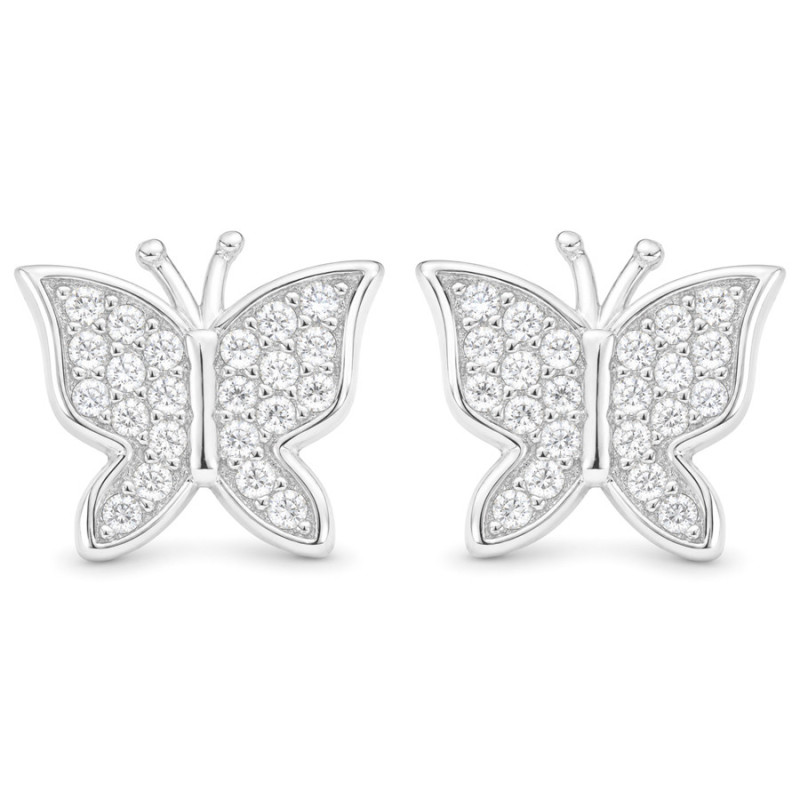 Strieborné náušnice - motýľ, číre okrúhle zirkóny | Argento.sk