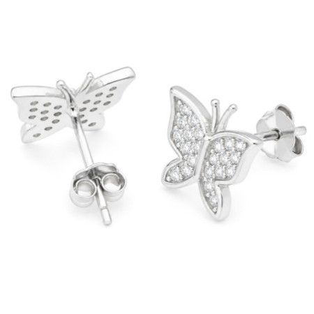 Strieborné náušnice - motýľ, číre okrúhle zirkóny | Argento.sk
