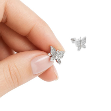 Strieborné náušnice - motýľ, číre okrúhle zirkóny | Argento.sk