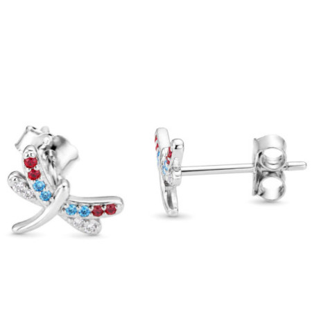Strieborné náušnice - vážka, farebné okrúhle zirkóny | Argento.sk