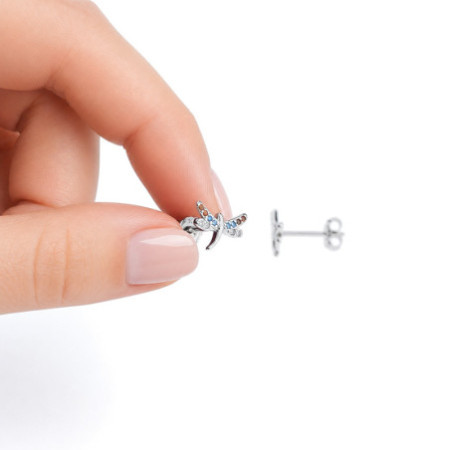 Strieborné náušnice - vážka, farebné okrúhle zirkóny | Argento.sk