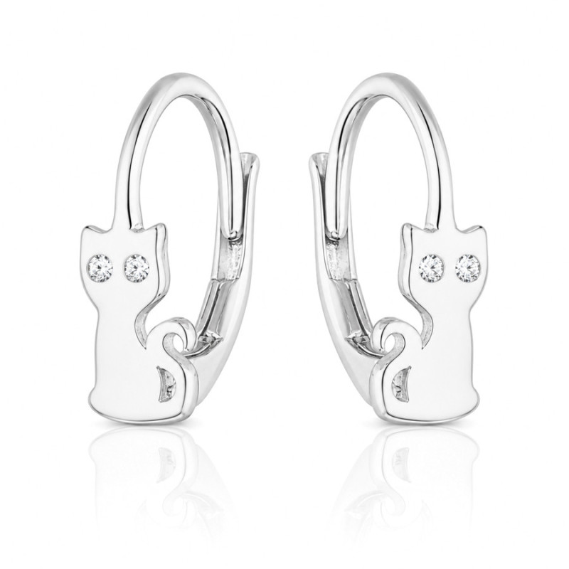Strieborné náušnice - mačka, číre okrúhle zirkóny | Argento.sk