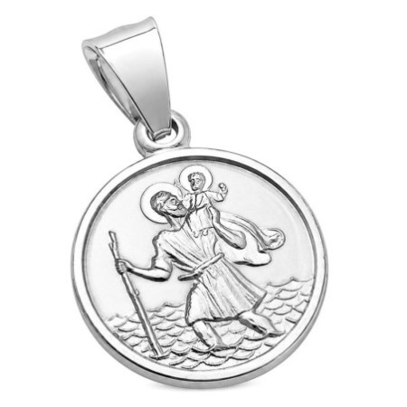 Strieborný prívesok - sv. Krištof, kruhová medaila, jednoduchý rám | Argento.sk
