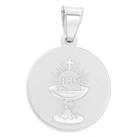 Strieborný prívesok - prvé sväté prijímanie - Kristus podáva prijímanie chlapcovi, na rube kalich s hostiou | Argento.sk