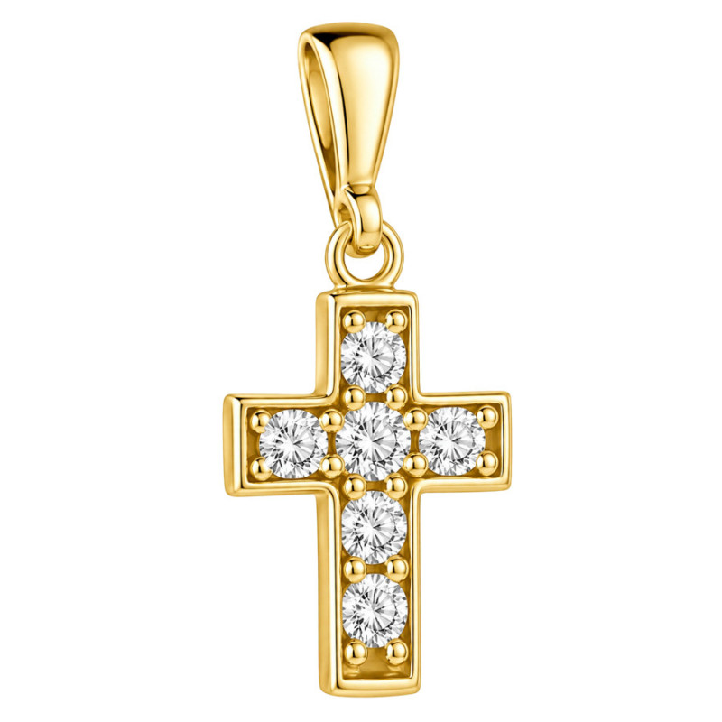 Pozlátený strieborný prívesok - krížik, číre okrúhle zirkóny | Argento.sk