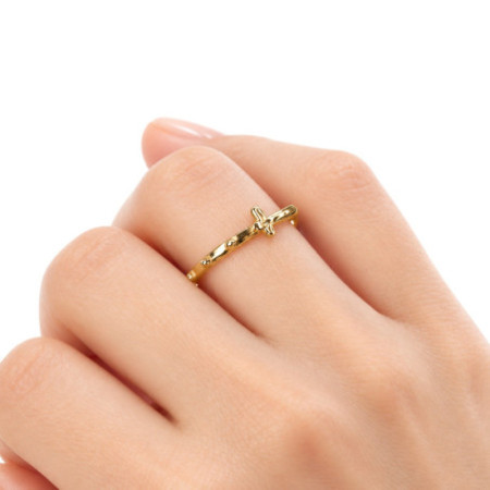 Pozlátený strieborný prsteň - ruženec, krížik | Argento.sk