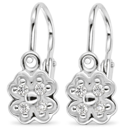 Strieborné náušnice - štvorlístok, číre okrúhle zirkóny | Argento.sk