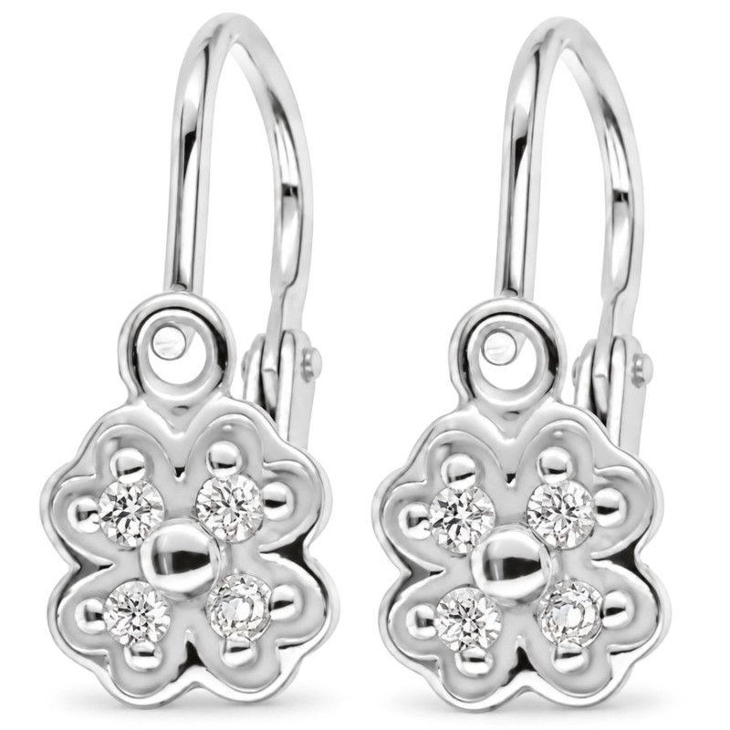 Strieborné náušnice - štvorlístok, číre okrúhle zirkóny | Argento.sk