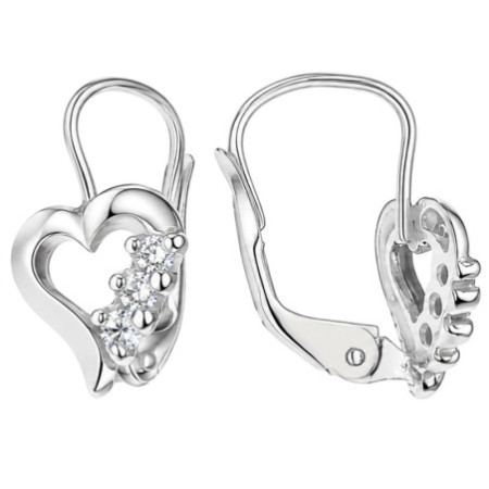 Strieborné náušnice - srdiečka, číre okrúhle zirkóny | Argento.sk