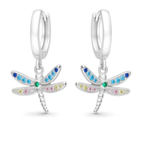 Strieborné náušnice - vážka, farebné okrúhle zirkóny | Argento.sk