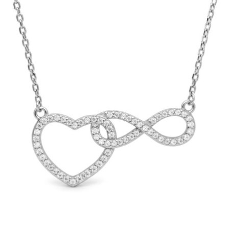 Strieborný náhrdelník - srdiečko, nekonečno, číre okrúhle zirkóny, dĺžka 43 až 46 cm | Argento.sk