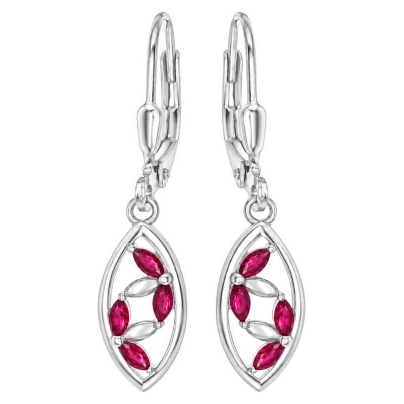 Strieborné náušnice - tmavoružové zirkóny v tvare zrnka | Argento.sk