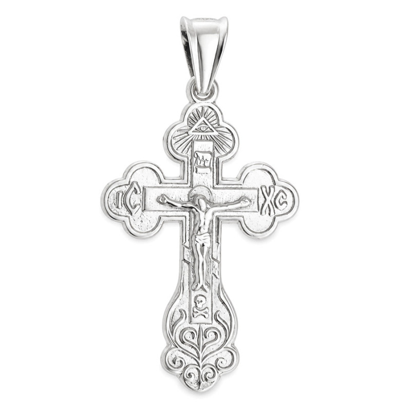 Strieborný prívesok - pravoslávny krížik s Kristom, Božie oko, lebka | Argento.sk