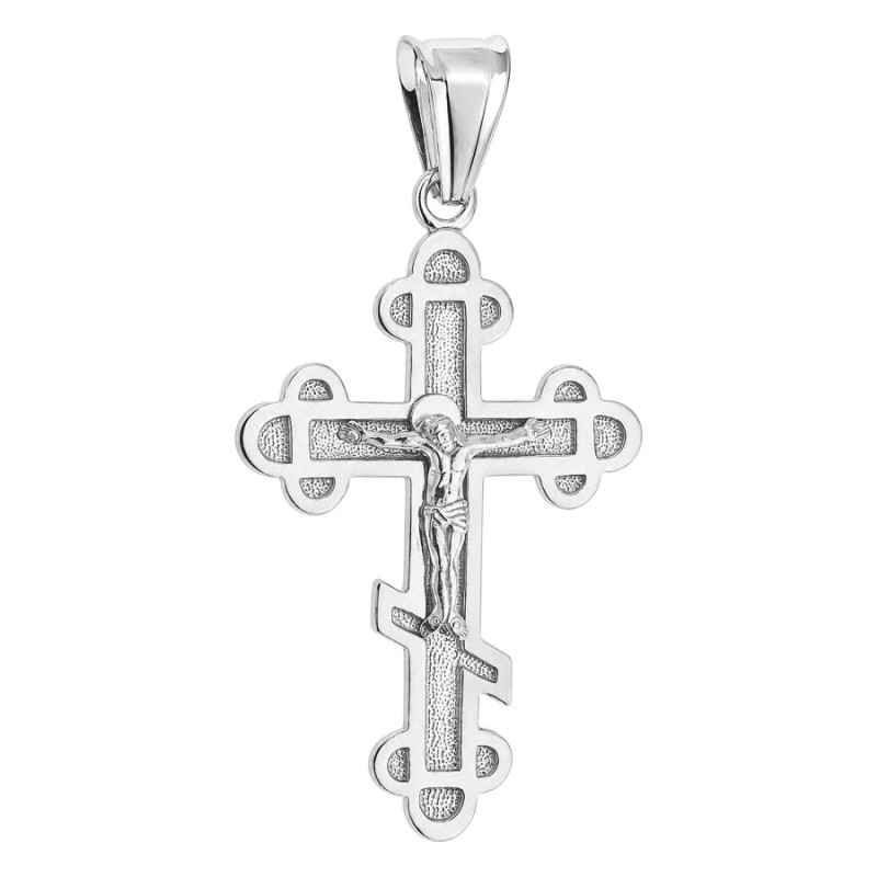 Strieborný prívesok - pravoslávny krížik s Kristom, textúrovaný povrch | Argento.sk