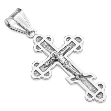 Strieborný prívesok - pravoslávny krížik s Kristom, textúrovaný povrch | Argento.sk