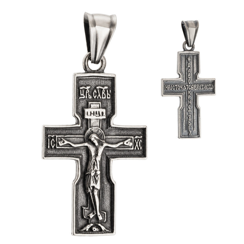 Strieborný prívesok - pravoslávny krížik s Kristom, čiernený | Argento.sk