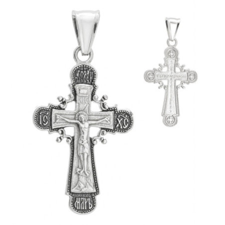 Strieborný prívesok - pravoslávny krížik s Kristom, čiernený, zdobené ramená | Argento.sk