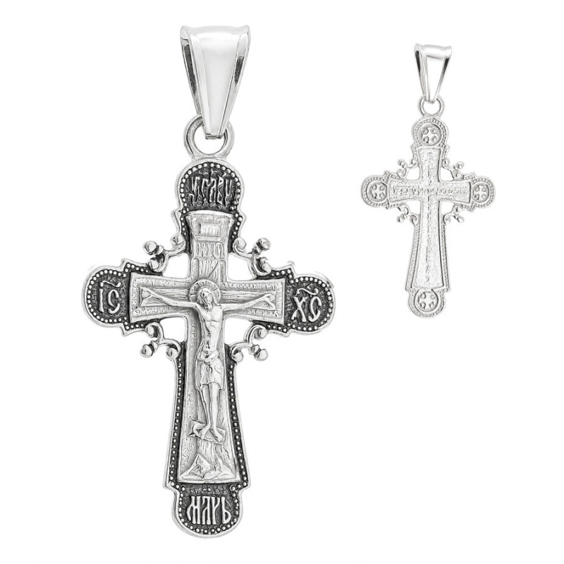 Strieborný prívesok - pravoslávny krížik s Kristom, čiernený, zdobené ramená | Argento.sk
