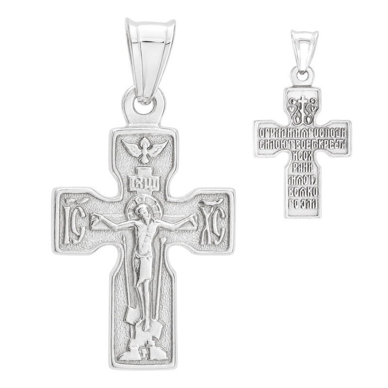 Strieborný prívesok - pravoslávny krížik s Kristom, holubica, kopija a trstina | Argento.sk