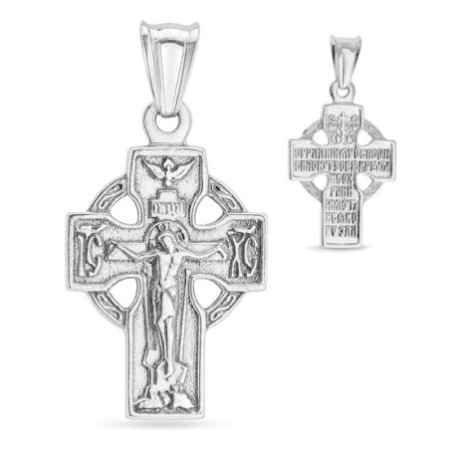 Strieborný prívesok - pravoslávny krížik s Kristom, holubica, kruhový lem | Argento.sk